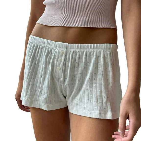 MIXUE Shorts For Women Summer Solid Color Pajama Low Waist Striped Cute Floral Pj Bottoms Comfy Sleep Womens Shorts Beachwear,White,L