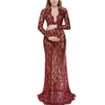 thumbnail image 5 of Versatile Maternity Long Sleeve V Neck Sheer Lace Dress Bodycon Fit Trailing Train for Various Formal Activity, 5 of 9