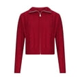 thumbnail image 3 of Cropped Sweaters for Women Slim Fit Full-zip Sweater Cardigan Long Sleeve Solid Casual Zip Mock Neck Outwear Tops (L, Wine), 3 of 7