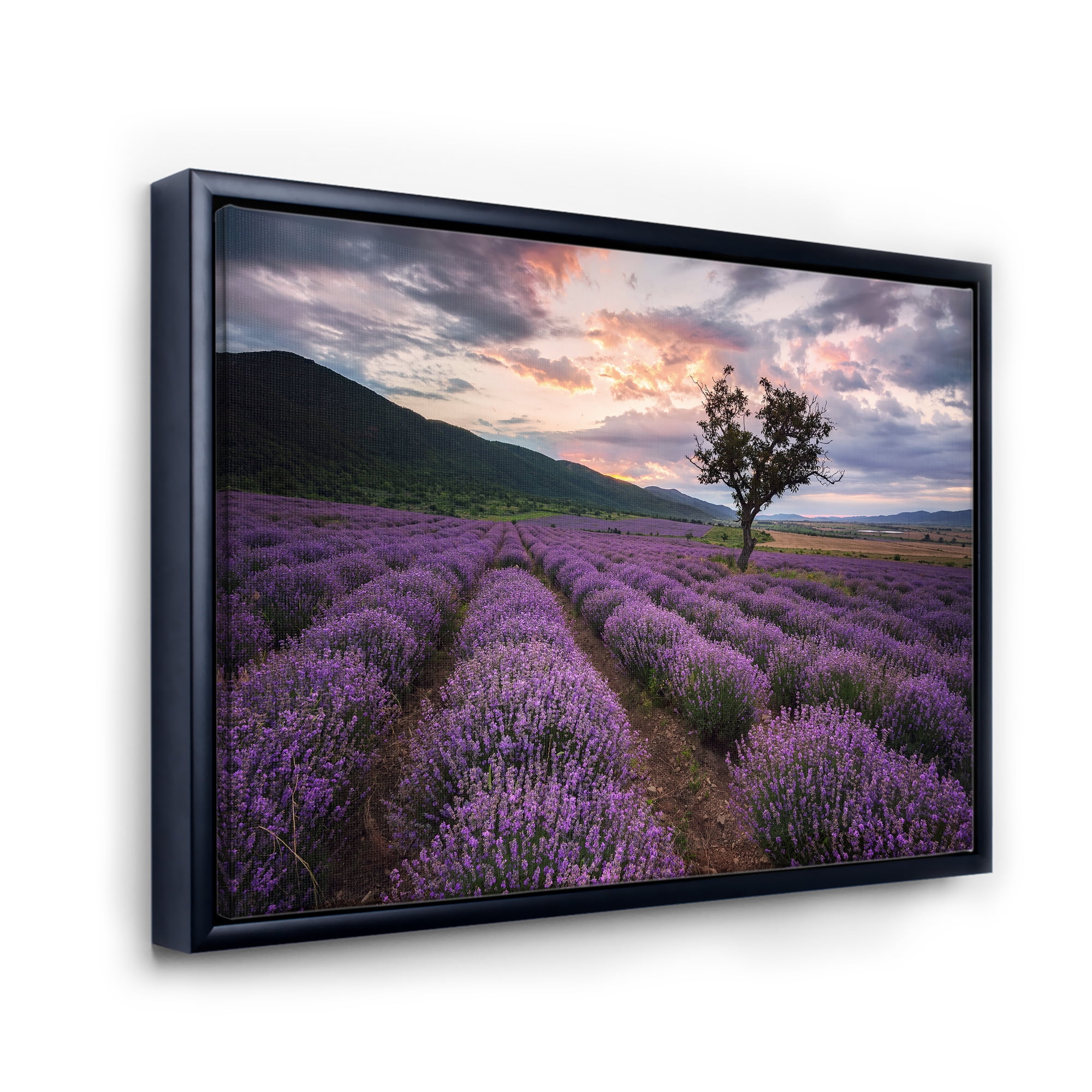 Designart 'Lavender Field At Sunrise III' Farmhouse Framed Canvas Wall Art Print