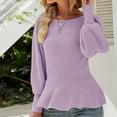 thumbnail image 2 of Lovskoo Sweaters for Women Trendy Long Puff Sleeve Round Neck Sweater Peplum Tops Blouse Purple, 2 of 6