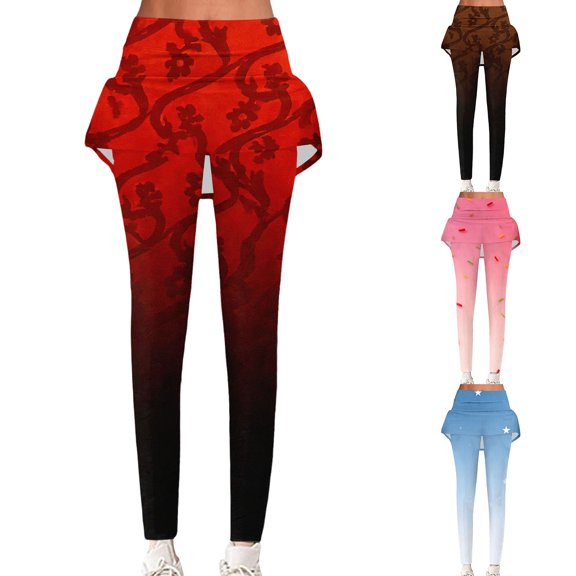 Delayuji Skirted Leggings for Women Tennis Golf Skorts Legging Gym Yoga Legging with Skirts Pickleball Workout Long Pants Fashiona Casual Gradient Printed Yoga Pants