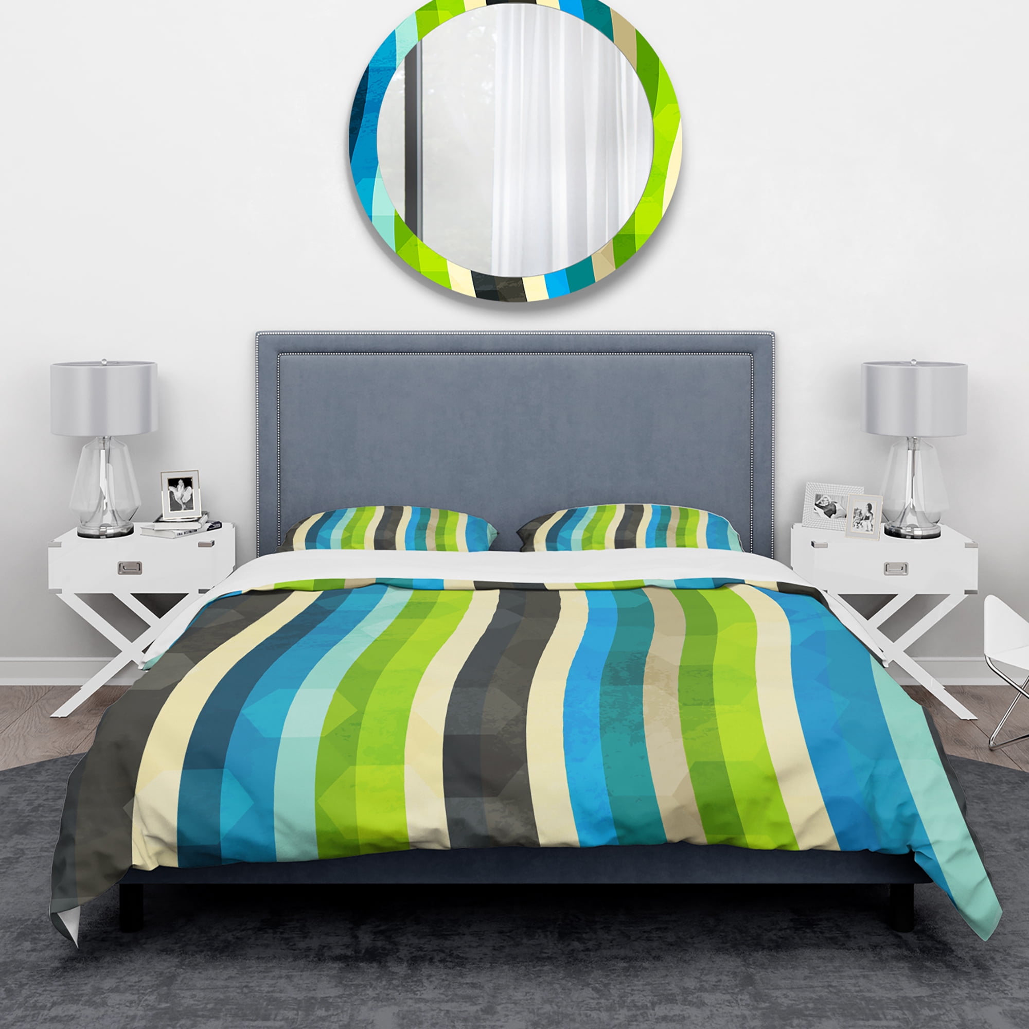 Designart 'Blue, Yellow, Blue, Green and Black Colored curves' Modern & Contemporary Duvet Cover Set