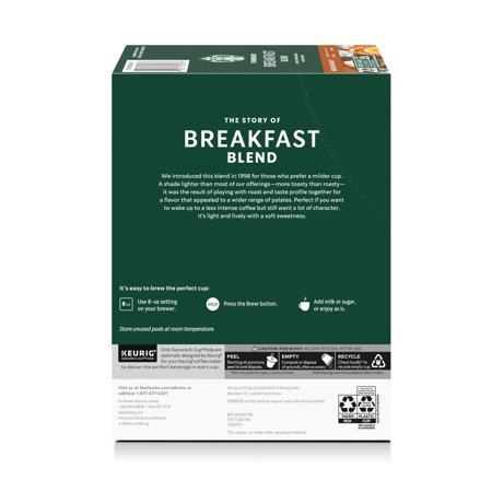 STARBUCKS AT HOME STARBUCKS BREAKFAST BLEND, HOT OR ICED COFFEE, MEDIUM ROAST K-CUP COFFEE PODS, 22 COUNT