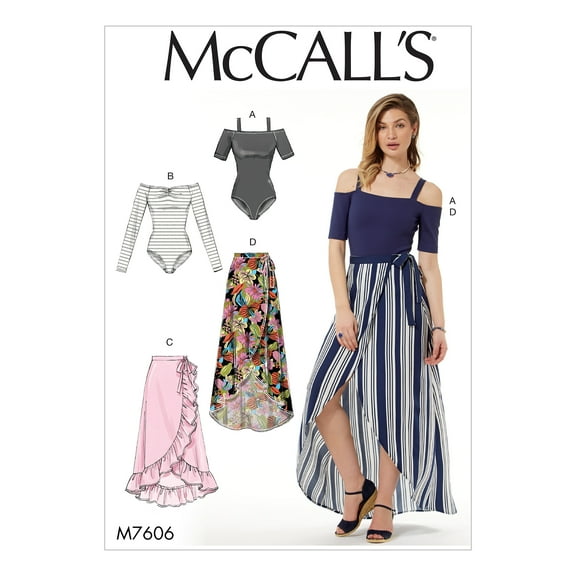 McCall's Sewing Pattern Misses' Off-the-Shoulder Bodysuits and Wrap Skirts with Side-L-XL-XXL