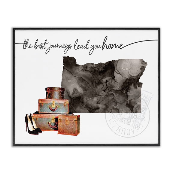 Stupell Industries Art Deco Oregon State The Best Journeys Lead You Home Fashion Shoes and Luggage Illustration Black Framed Giclee Art, 14 x 11, by Amanda Greenwood