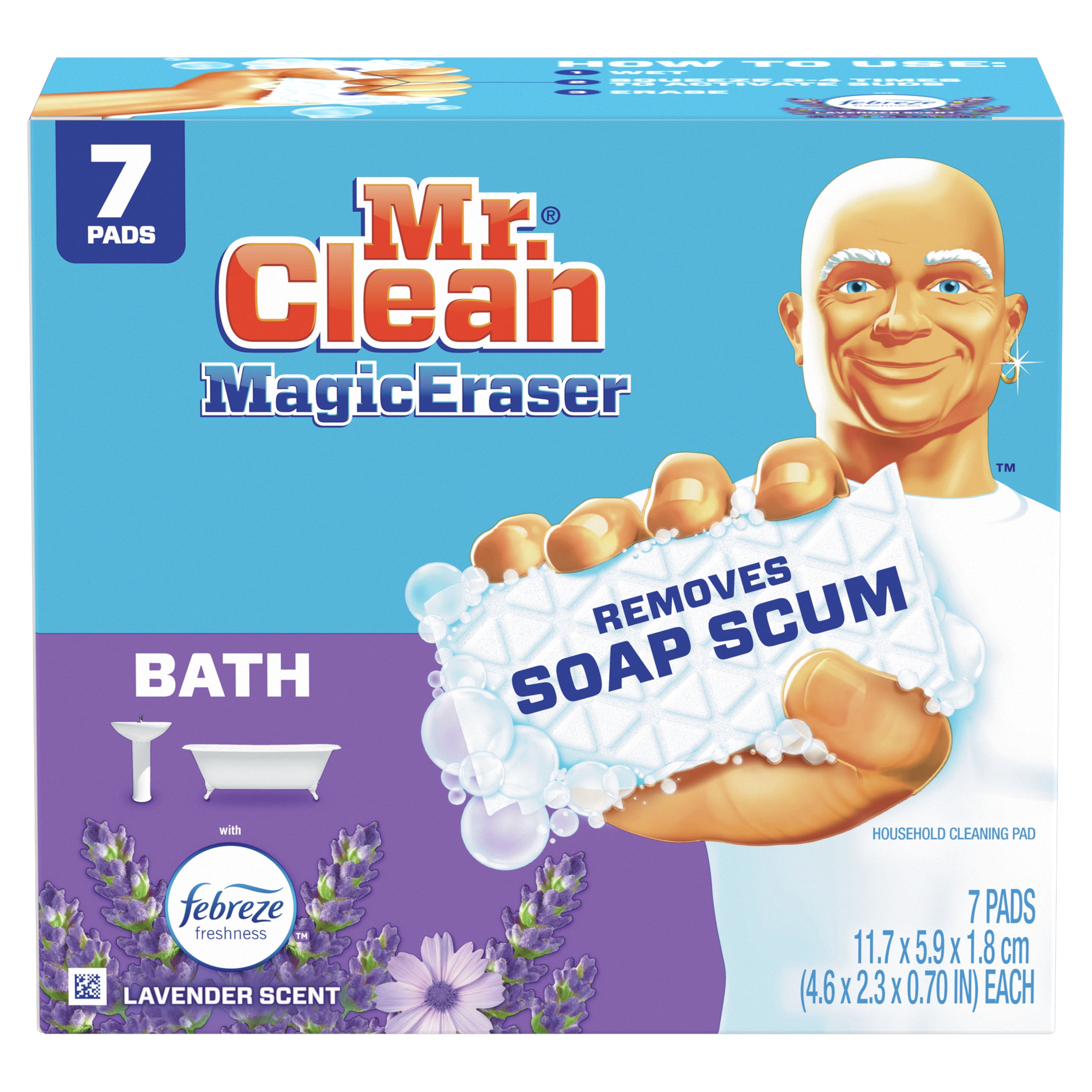 Mr. Clean Magic Eraser Bath Scrubber with Febreze Lavender Scent, All Purpose Foam Cleaning Pads with Durafoam, 7 Ct