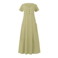 thumbnail image 4 of Lmnyox Short Sleeve Maxi Dress for Women Flowy Cotton Linen Long Dress with Pocket Summer Beach Dress, 4 of 5