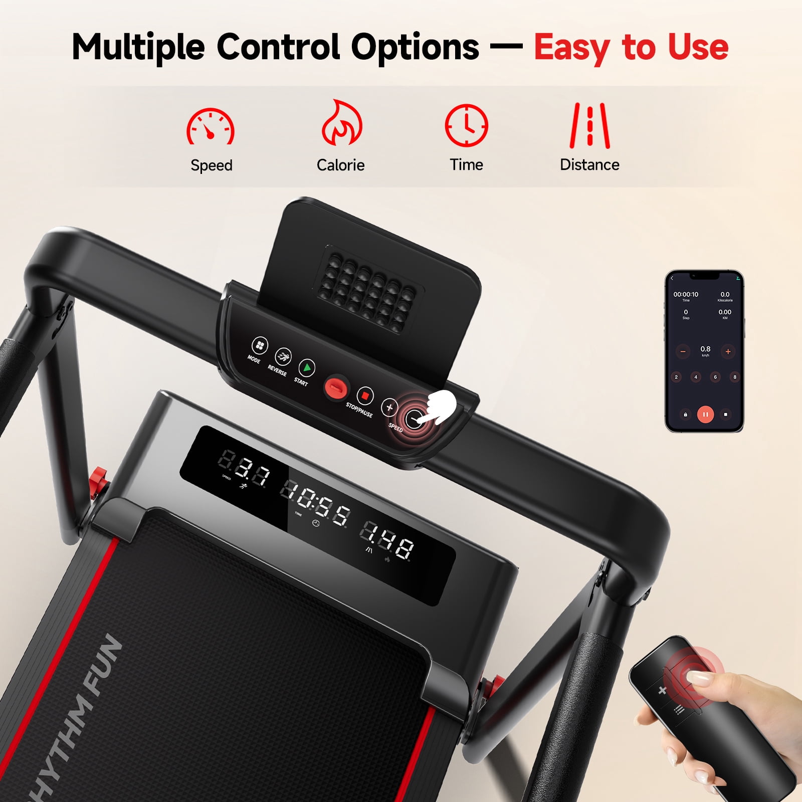 RHYTHM FUN Walking Pad with Incline, Foldable Walking Pad Treadmill with Handle, No Assembly Required & 300 lbs Capacity for Home & Office