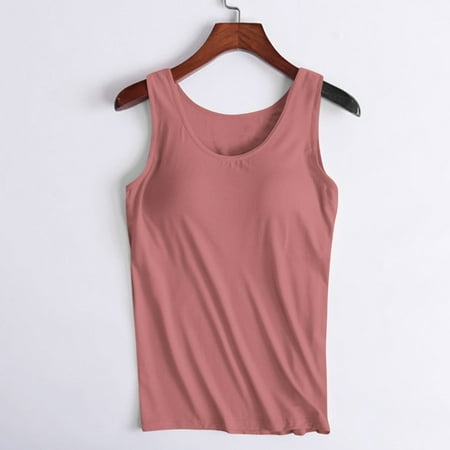 Tank Tops for Women under $5 Plus Size Sawvnm Women s Solid Color Padded Camisole Without Rims And Cup Integrated Outer Wear Base Underwear for Women Red L
