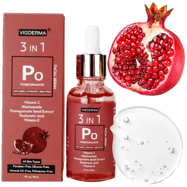 VIGDERMA Suero facial natural de granada: fórmula rica en antioxidantes con niacinamida, vitamina C 15% y E y ácido hialurónico para líneas finas y manchas oscuras antienvejecimiento. 1 onza líquida