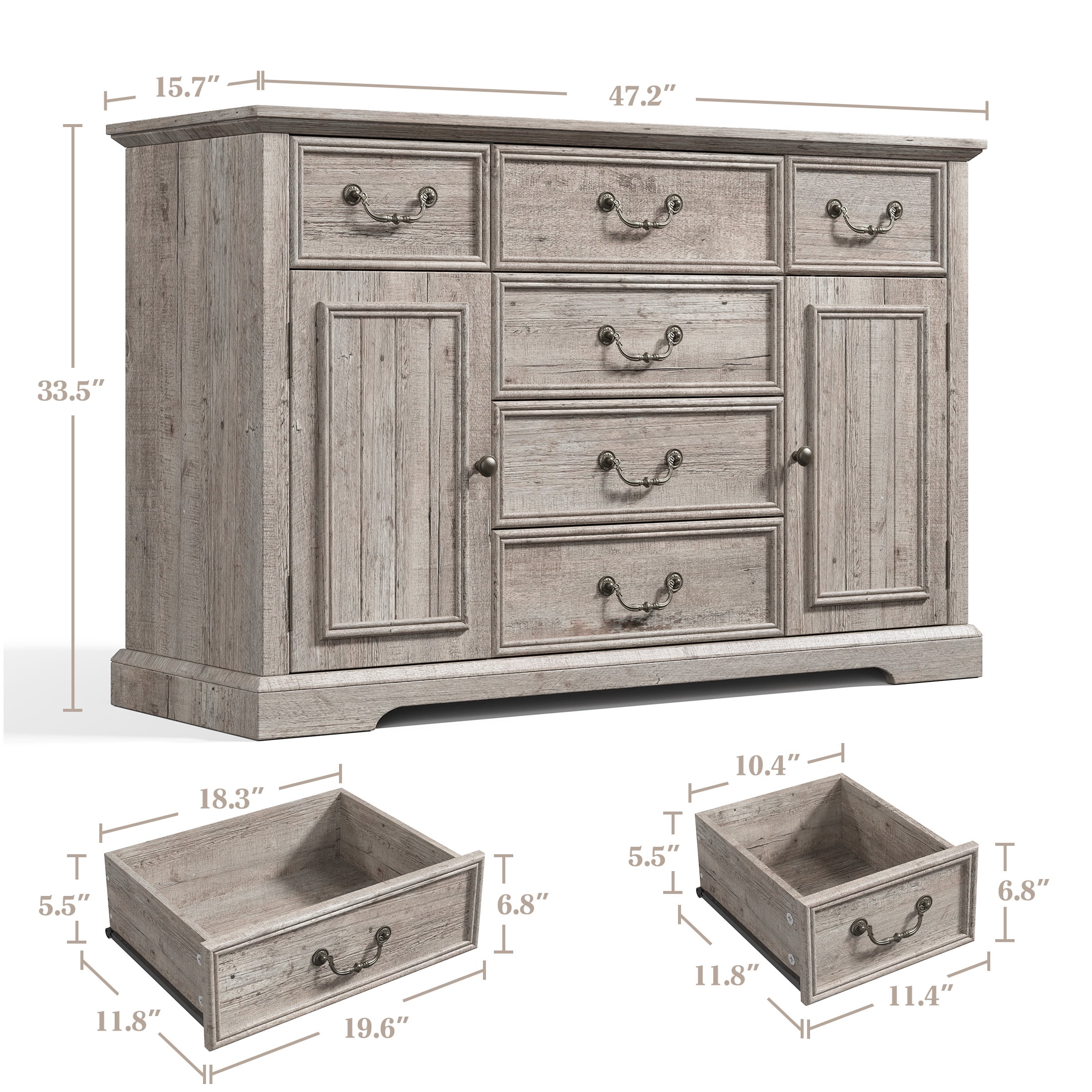 EnHomee 6 Drawers Dresser with Barn Door,Wooden Dresser for Bedroom,Rustic Chest of Drawers for Living Room Entryway Hallway,47.2" Wx33.5 H x15.7 D,Rustic Oak