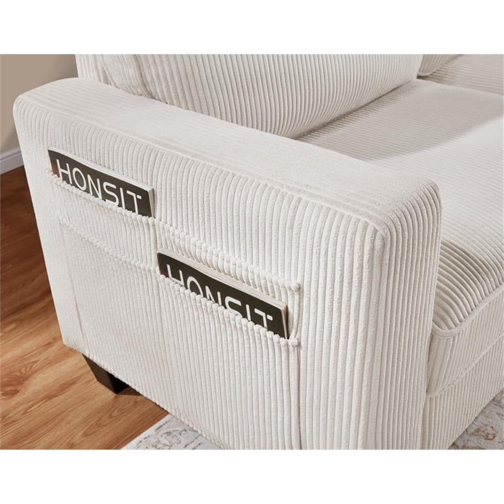 Bowery Hill 57"W Corduroy Loveseat Sofa with USB and Side Pockets in Beige