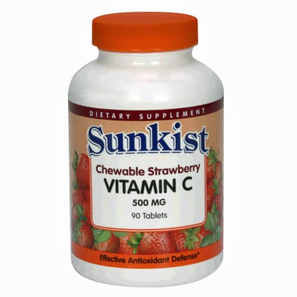 Sunkist Vitamin C 500 mg Chewable Tablets, Strawberry 90 ea (Pack of 4