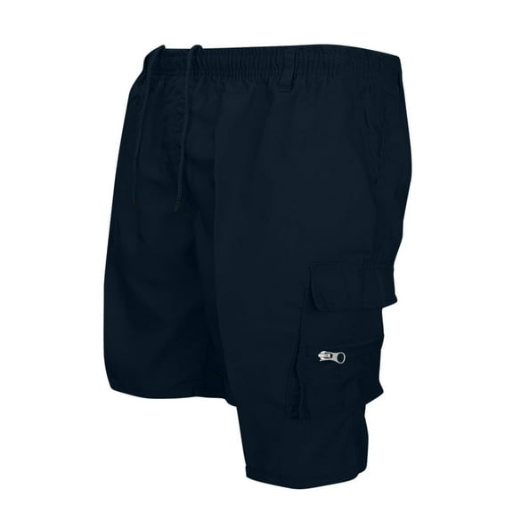 Mens Outdoor Cargo Shorts Multi-Pockets Elastic Drawstring Waist Solid Color Hiking Short Pants Fathers Gift