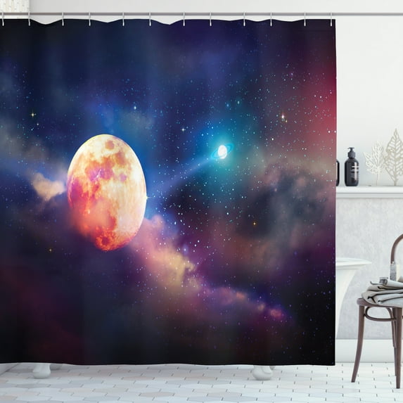 Ambesonne Full Moon Shower Curtain, Cosmic Scene with Planets, 69"Wx75"L, Multicolor