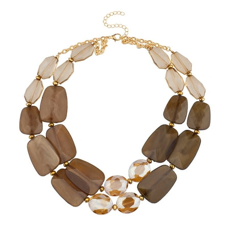 Lux Accessories Gold tone Brown Elegant Gemstones Collar Statement Necklace