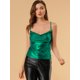 thumbnail image 3 of INSPIRE CHIC Top De Camisola Cuello Redondo Escote Metálico Brillante Correa De Espagueti Blusa Sin Mangas Para Mujer Verde Oscuro S, 3 of 6