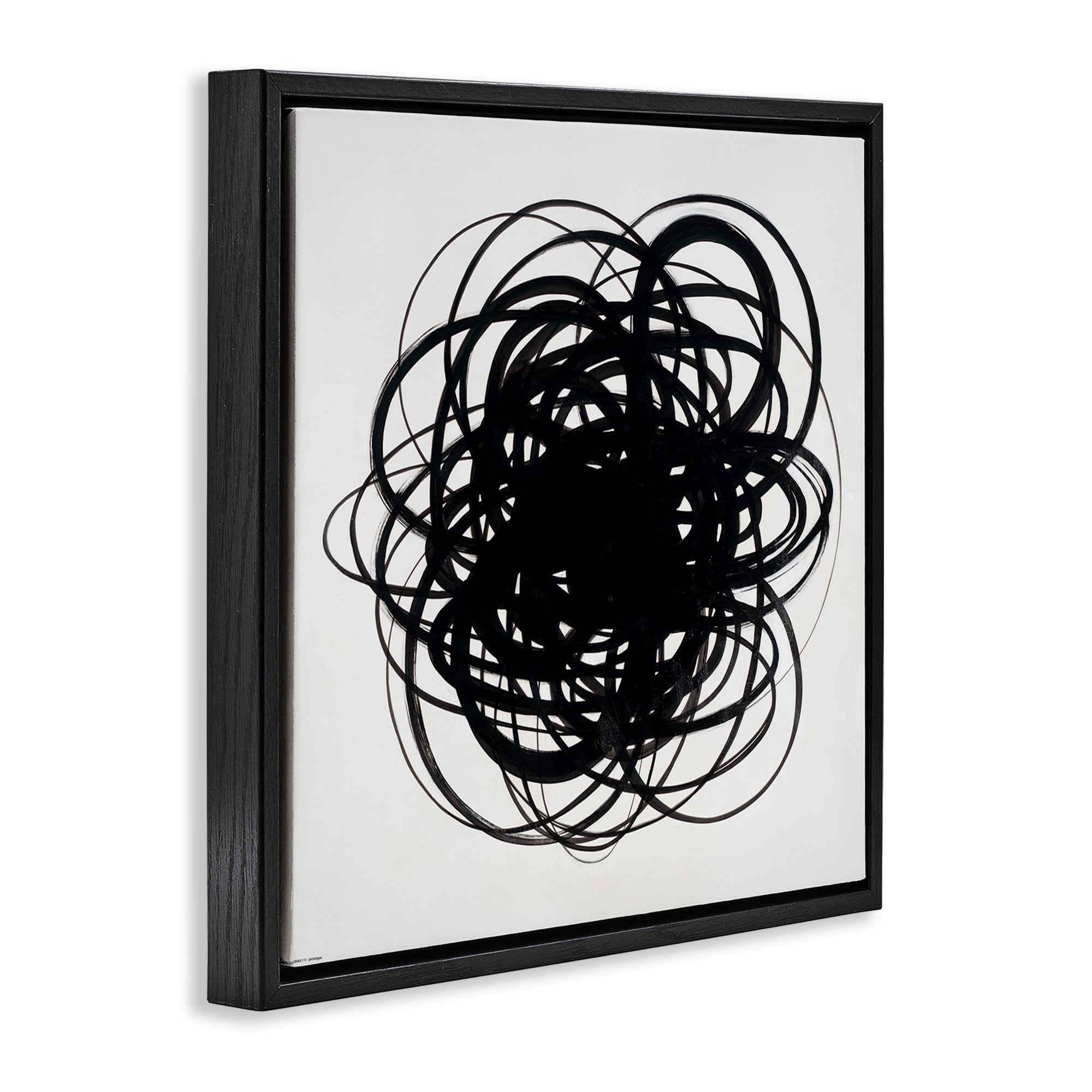 Stupell Industries Black Chaotic Scribble Abstract Painting Black Floater Framed Canvas Art Print Wall Art, 18 x 18