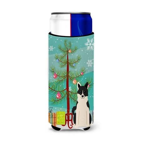 

Carolines Treasures BB4154MUK Merry Christmas Tree Russo-European Laika Spitz Michelob Ultra Hugger for slim cans Slim