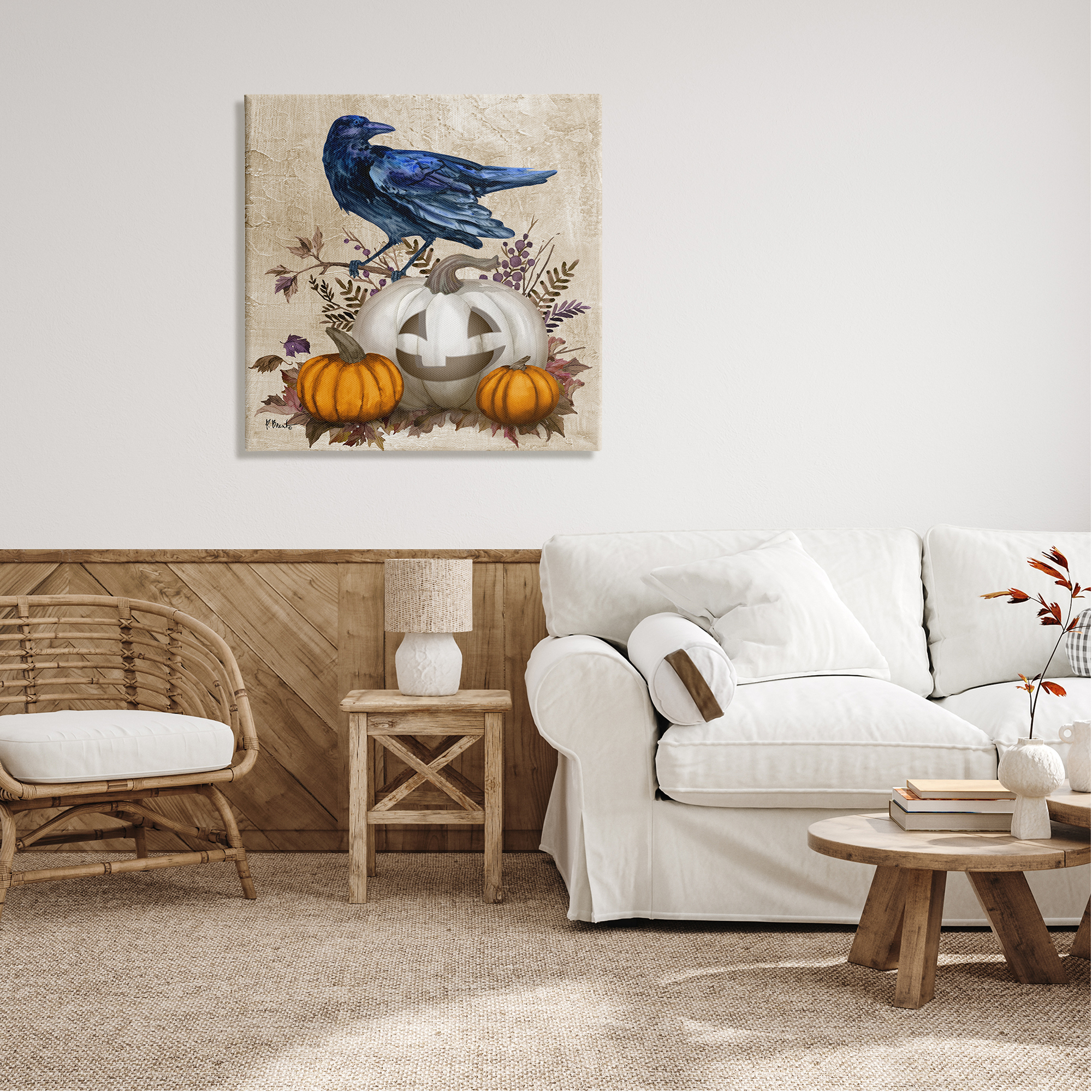 Stupell Industries Raven & Jack-o-Lantern Holiday Painting Gallery Wrapped Canvas Print Wall Art, 30 x 30