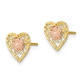 thumbnail image 6 of 14k Gold Two-tone Diamond Cut Heart & Flower Earrings, 6 of 7