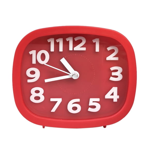 DESIGNICE Small Battery Operated Alarm Clock,4.5"es Bedside Analog Non-Ticking Silent Small Desk Clock with Arabic Numerals,Table Clock for Living Room,Bedroom (Red)