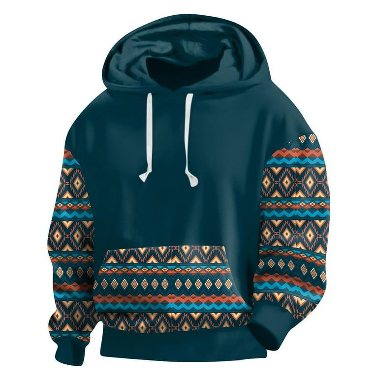DDAPJ pyju Mens Western Aztec Hoodies African Dashiki Printed