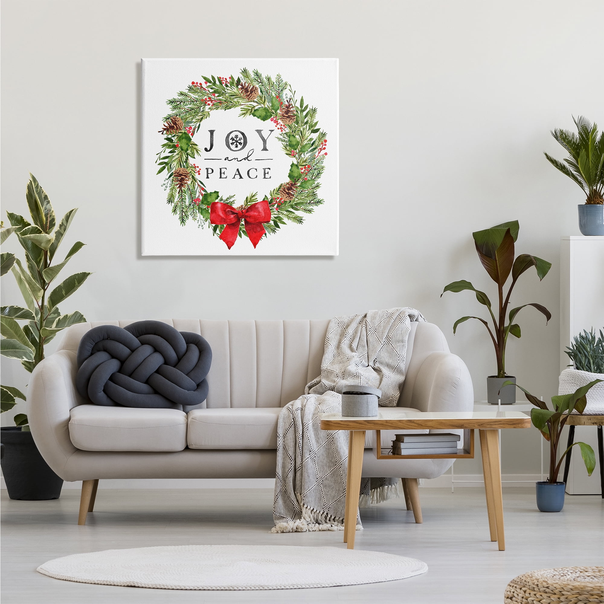 Stupell Industries Joy and Peace Holiday Phrase Winter Pine Wreath, 30 x 30, Design by Nina Pierce