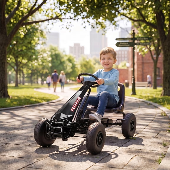 Qaba Pedal Go Kart for Kids, Go Cart with Adjustable Seat, EVA Wheels, for Boys & Girls Aged 3-8 Years Old, Black