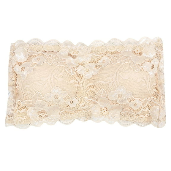 Women's Strapless Lace Bandeau Bra Padded Tube Top Transparent Straps