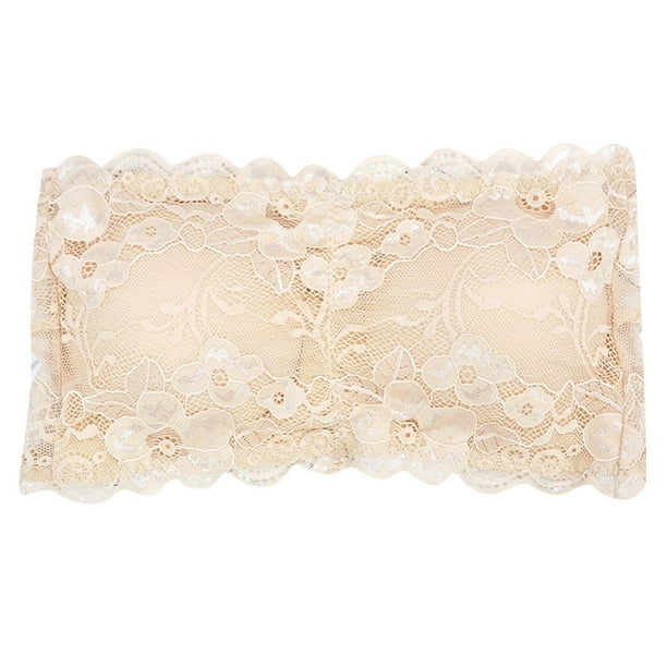 Sujetador bandeau sin tirantes de encaje para mujer, top tubo acolchado, tirantes transparentes