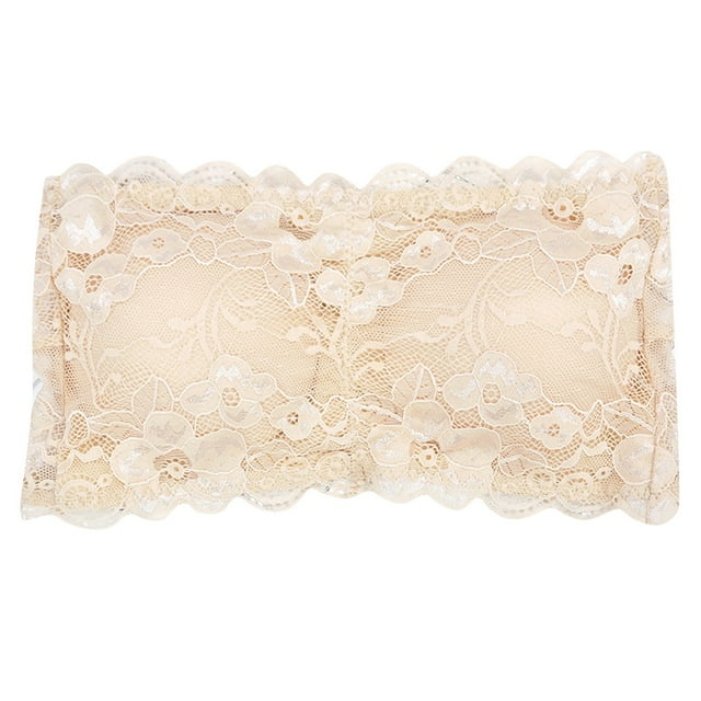 Sujetador bandeau sin tirantes de encaje para mujer, top tubo acolchado, tirantes transparentes