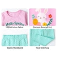 thumbnail image 3 of HILEELANG 2–7T Toddler/Little Girls Happy Easter Bunny Outfit, Pink 100% Cotton Top & Mint Polka Dot Leggings Set, Size 4T, 3 of 5