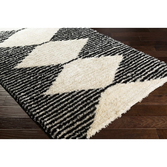 Hauteloom Aberchirder Living Room, Bedroom Area Rug - Contemporary - High Pile - Black, Ivory - 8'10" x 12'