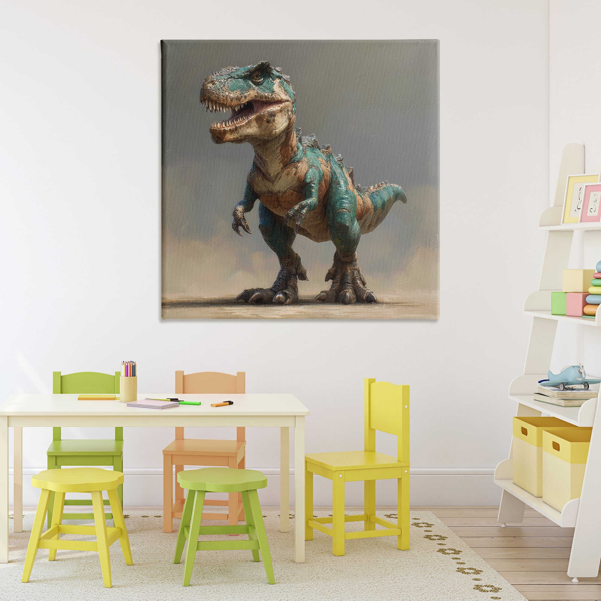 Stupell Industries Turquoise T-Rex Study Canvas Wall Art, design by Wumples