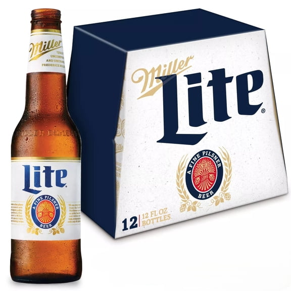 Miller Lite American Light Lager Beer, 12 Pack, 12 fl oz Glass Bottles, 4.2% ABV