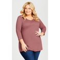 thumbnail image 1 of Avenue Women's Plus Size Wessex Essential Longline Tee V-Neck With Crochet Trim 3/4 Sleeves, 1 of 4