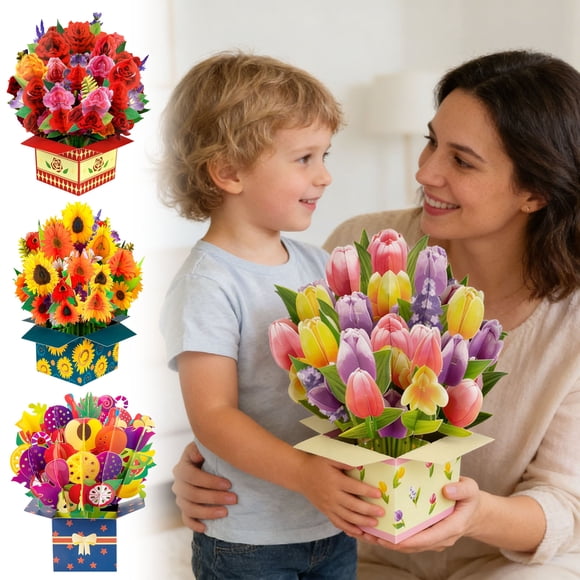 YYV 3D Floral Card Display Stand Mother’s Day Blessing Card Three-Dimensional Flower Arrangement Keepsake Popup Greeting Card Decorative Tabletop Display for Gifts