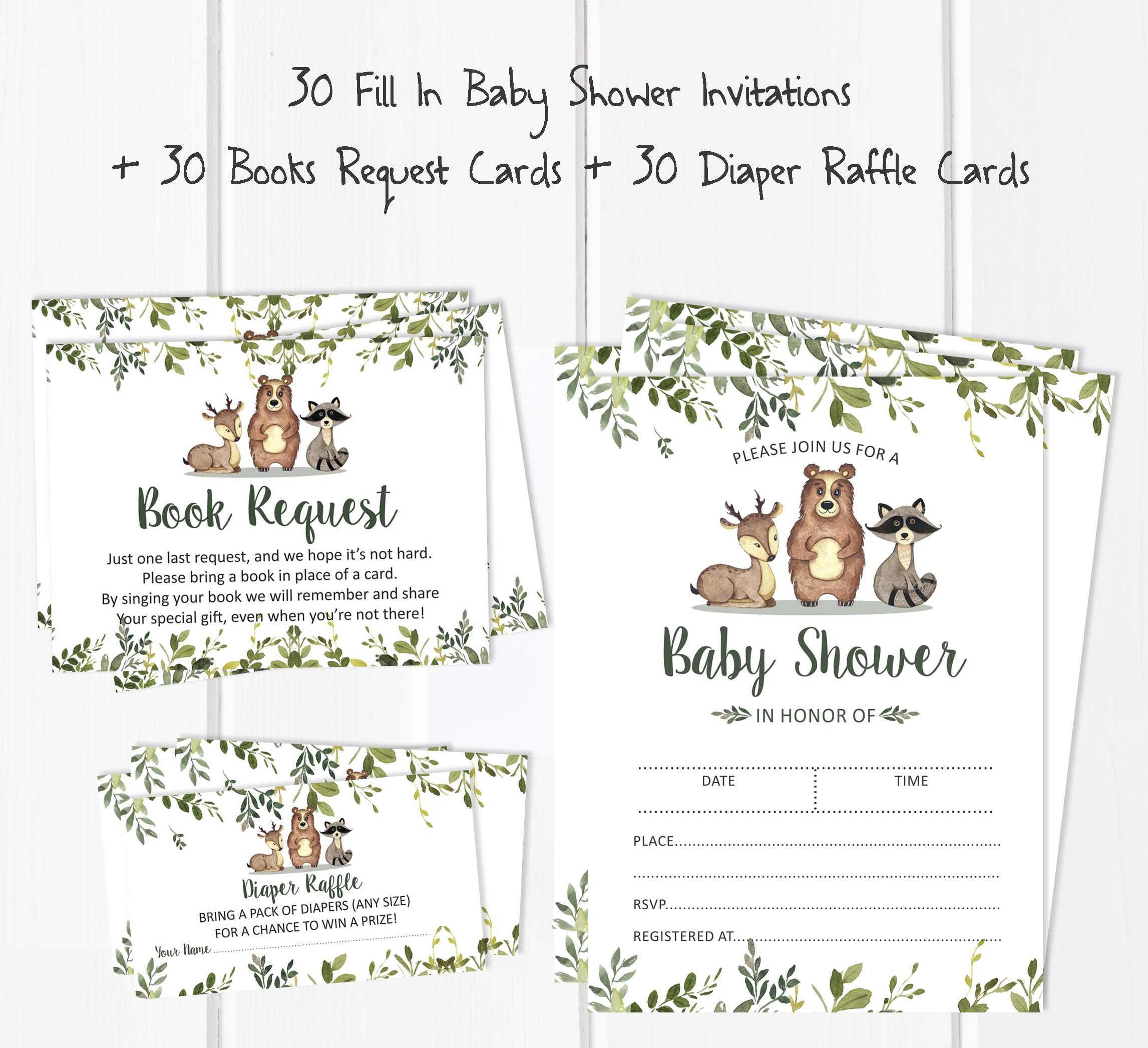 Inkdotpot Set Of 30Jungle Animals Baby Shower Invitations-Diaper Raffle Tickets And Baby Shower Book Request Cards Gender Neutral Invites Its A Boy Its A Girl