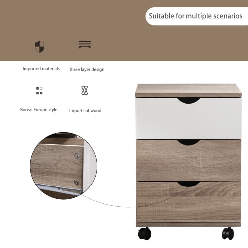 Home Office Cabinet Side Table With Wheels 3 Drawer End For Living Room Mobile Filing Makeup Storage Drawers Walnut White Com Filing Cabinet Makeup Storage Drawers, Side Table File Cabinet Design