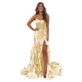 thumbnail image 1 of Vestido de fiesta Mollyevers de satén con volantes y diseño de sirena, color champán, 1 of 7