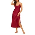 thumbnail image 2 of INSPIRE CHIC Women's Long Satin Nightgowns V Neck Soft Chemise Pajama Dress Lounge Nightdress M Wine Red, 2 of 6