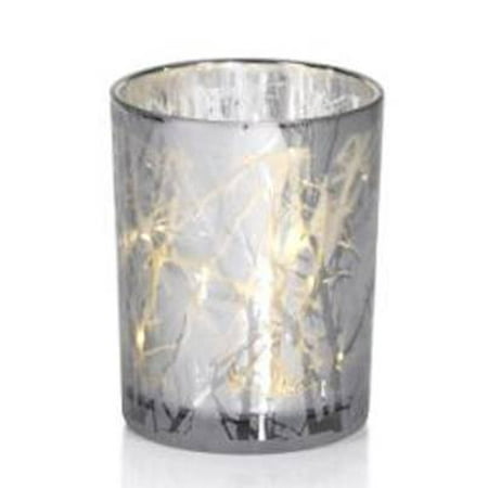 

Medium Silver Plated Frosted Branch LED Glass Hurricane by Zodax
