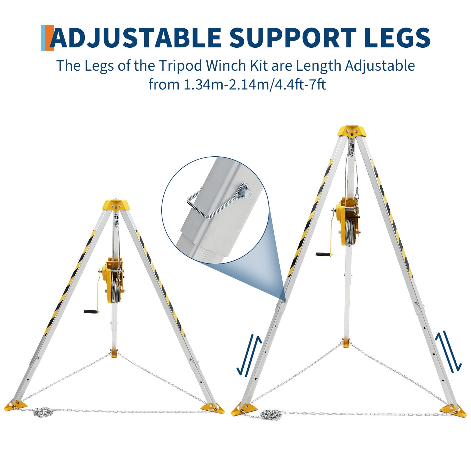Confined Space Rescue Tripod Kit with 1200lbs Winch, 7ft Legs, 98ft Cable, Steel Construction, 33ft Fall Arrestor and Storage Bag