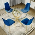 thumbnail image 2 of 5-Piece 36" Round Glass Dining Set, Clear Tempered Glass Table & 4 Velvet Chairs with Stainless Steel Legs for Kitchen, Meeting Room, 2 of 8