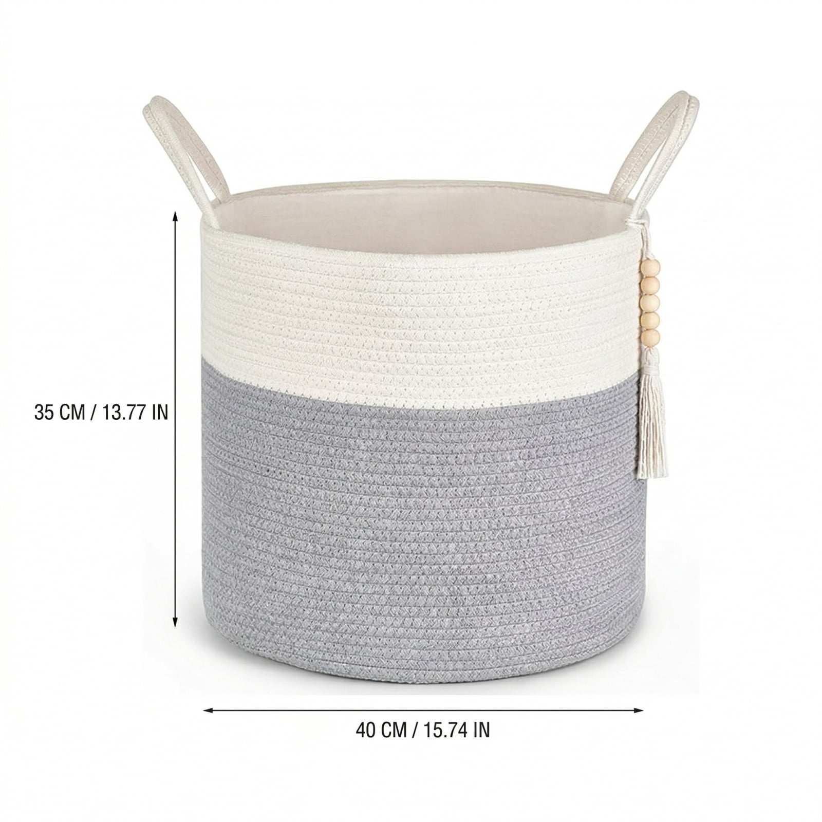 Cotton Rope Woven Laundry Basket, Dirty Clothes Storage Hamper, Decorative Straw Weaving Organizer Bin, Household Storage for Living Room and Bedroom