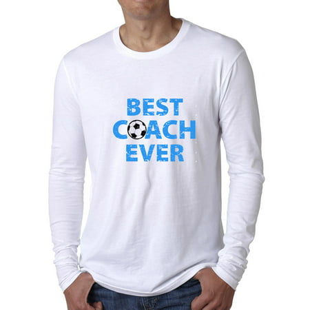 Best Coach Ever - Cool Blue Lettering with Soccer Ball Men's Long Sleeve