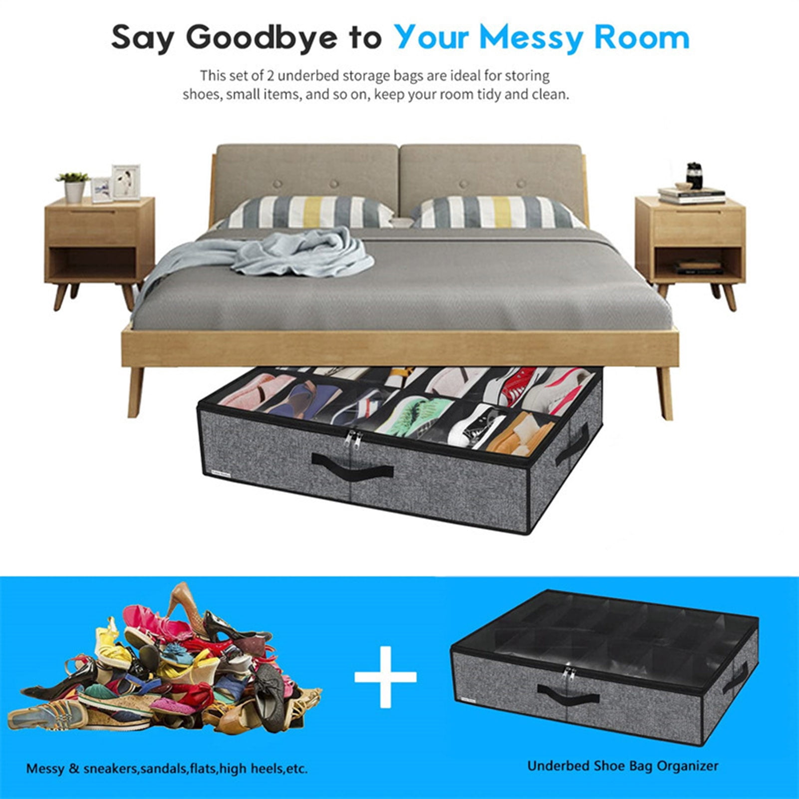 sunsanly Shoes Storage Bag Collapsible Shoe Boot Container with Handles Large Capacity Multiple Compartments Foldable Design Shoes Organizer