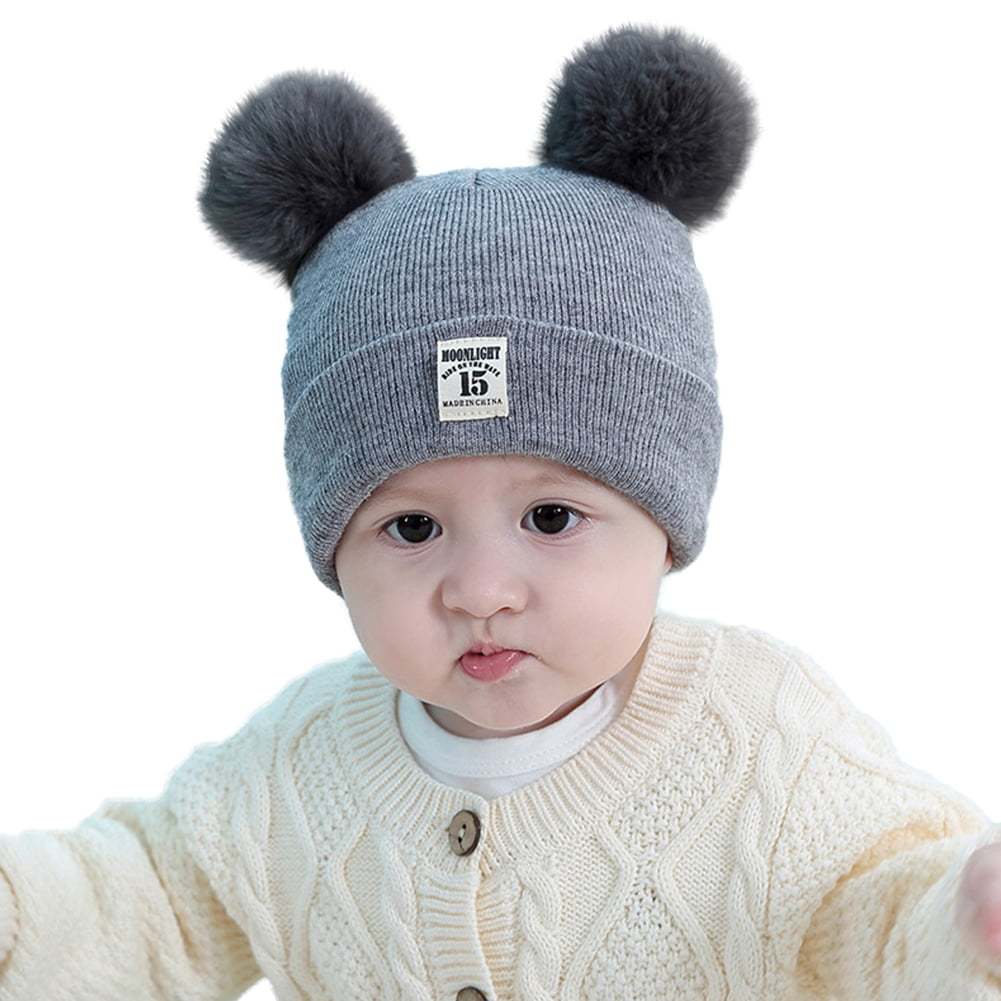 winter warm knit cover cap Infant Baby Toddler Girl Pom Braid Ears Beanie Hat 